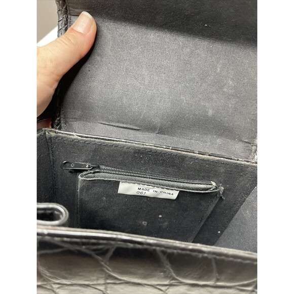 Vintage Black faux Leather Crossbody Purse snap fold over square crocodile print - Picture 9 of 12